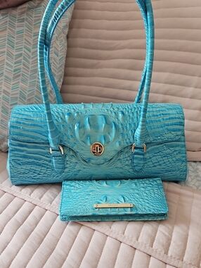 Brahmin Tropic Blue Shoulder Bag with Matching Ady Wallet